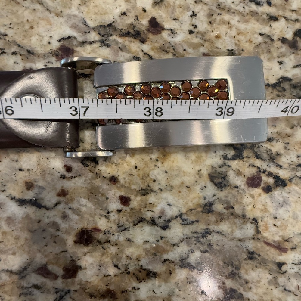 Simon genuine leather brown rhinestone belt SZ LG 39.5” - Picture 9 of 12